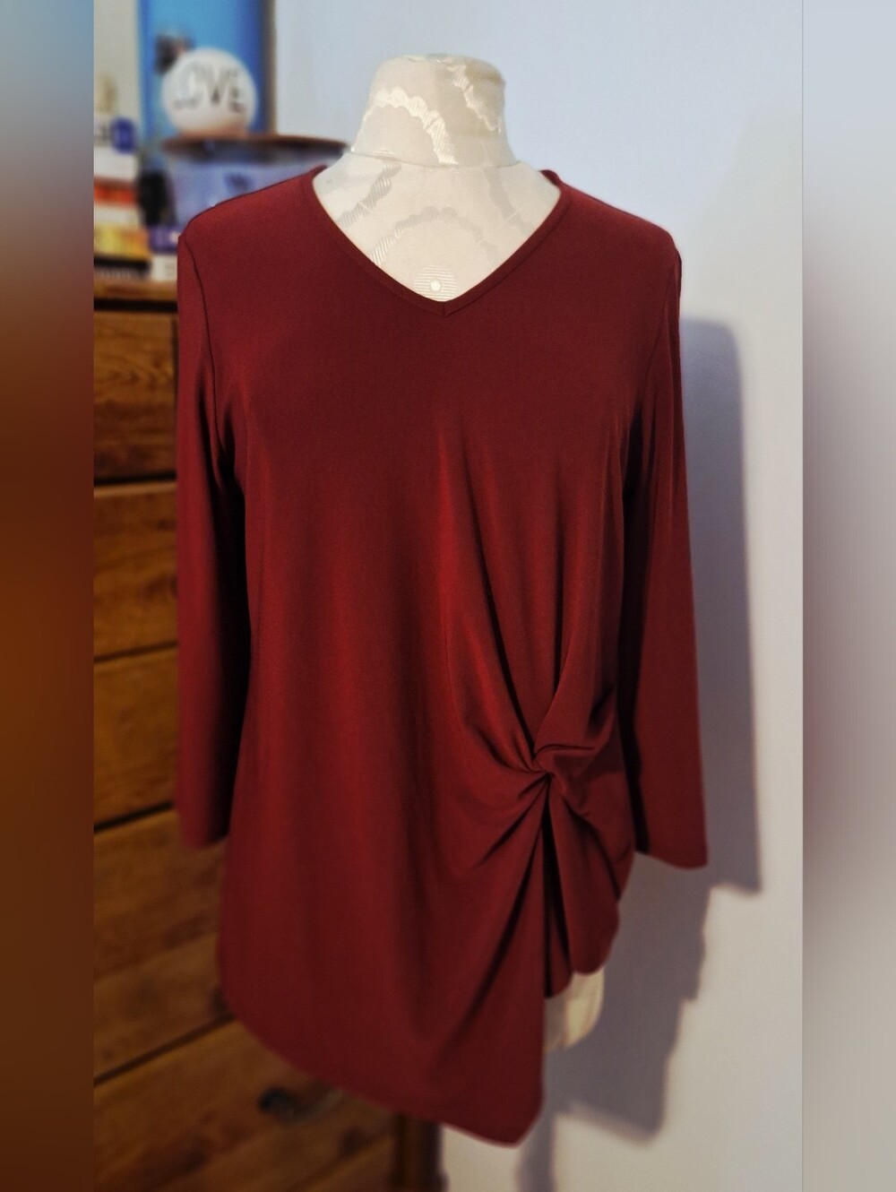 Joseph Ribkoff Red V-Neck Twist Front Top